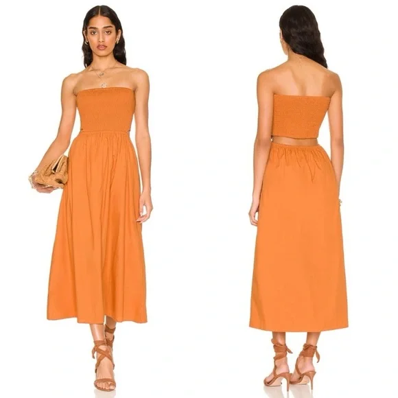 FAITHFULL THE BRAND • Deva Midi Dress In Plain Orange • XS - Picture 10 of 10